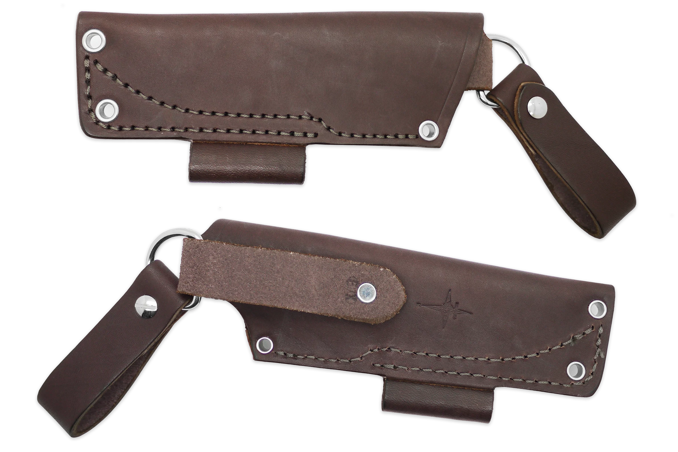 "EX" Leather DANGLER Sheath for AK 3 & AK 3.5, Brown, LH, Firesteel Loop